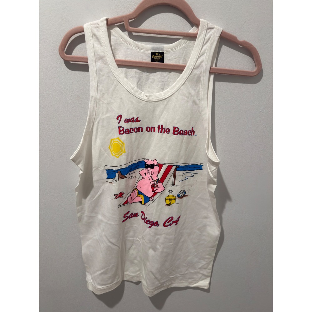 Vintage 90s Anvil Bacon on the Beach San Diego Pig Graphic Tank Top Small
